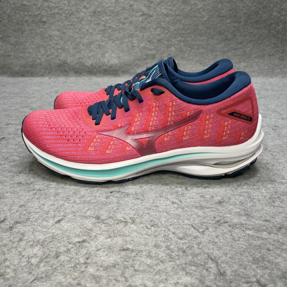 Mizuno Womens US 9.5 Wave Rider 25 Waveknit Running Shoes Cayenne/Pink - Picture 4 of 11